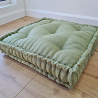 16"x16" (40x40 cm) Hemp Linen Floor Cushion fileld organic Hemp Fiber in light olive Natural Linen fabric