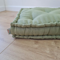 16"x16" (40x40 cm) Hemp Linen Floor Cushion fileld organic Hemp Fiber in light olive Natural Linen fabric