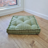 16"x16" (40x40 cm) Hemp Linen Floor Cushion fileld organic Hemp Fiber in light olive Natural Linen fabric