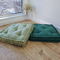 16"x16" (40x40 cm) Hemp Linen Floor Cushion fileld organic Hemp Fiber in light olive Natural Linen fabric