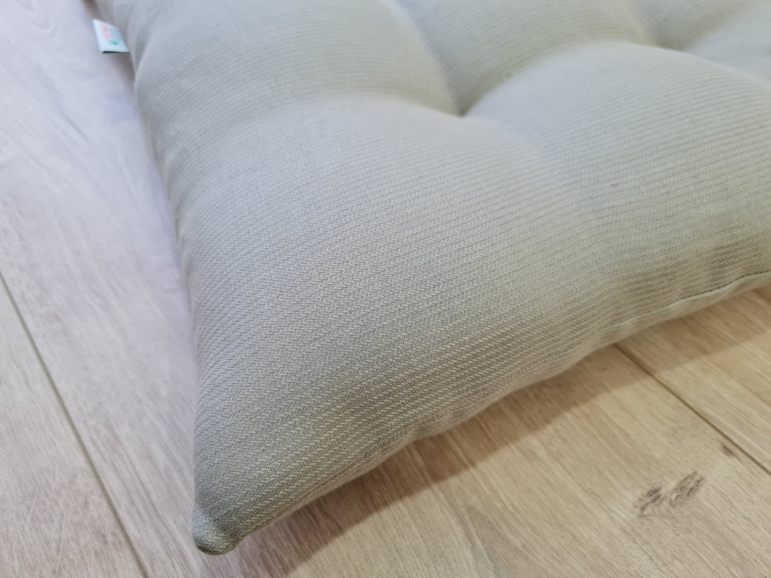 Hemp Linen seat cushion in Stripe for chair with ties filled organic hemp fiber in Natural Linen fabric in Stripe Chair Cushion Pillow seat