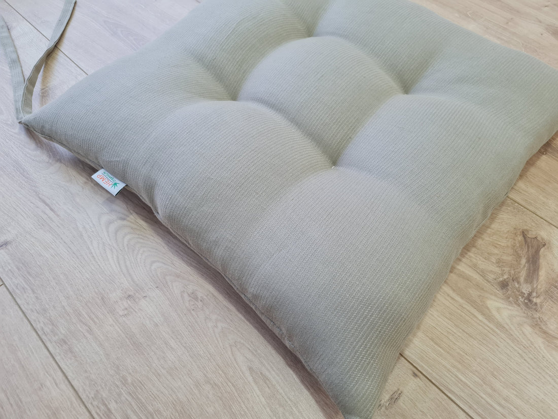 Hemp Linen seat cushion in Stripe for chair with ties filled organic hemp fiber in Natural Linen fabric in Stripe Chair Cushion Pillow seat