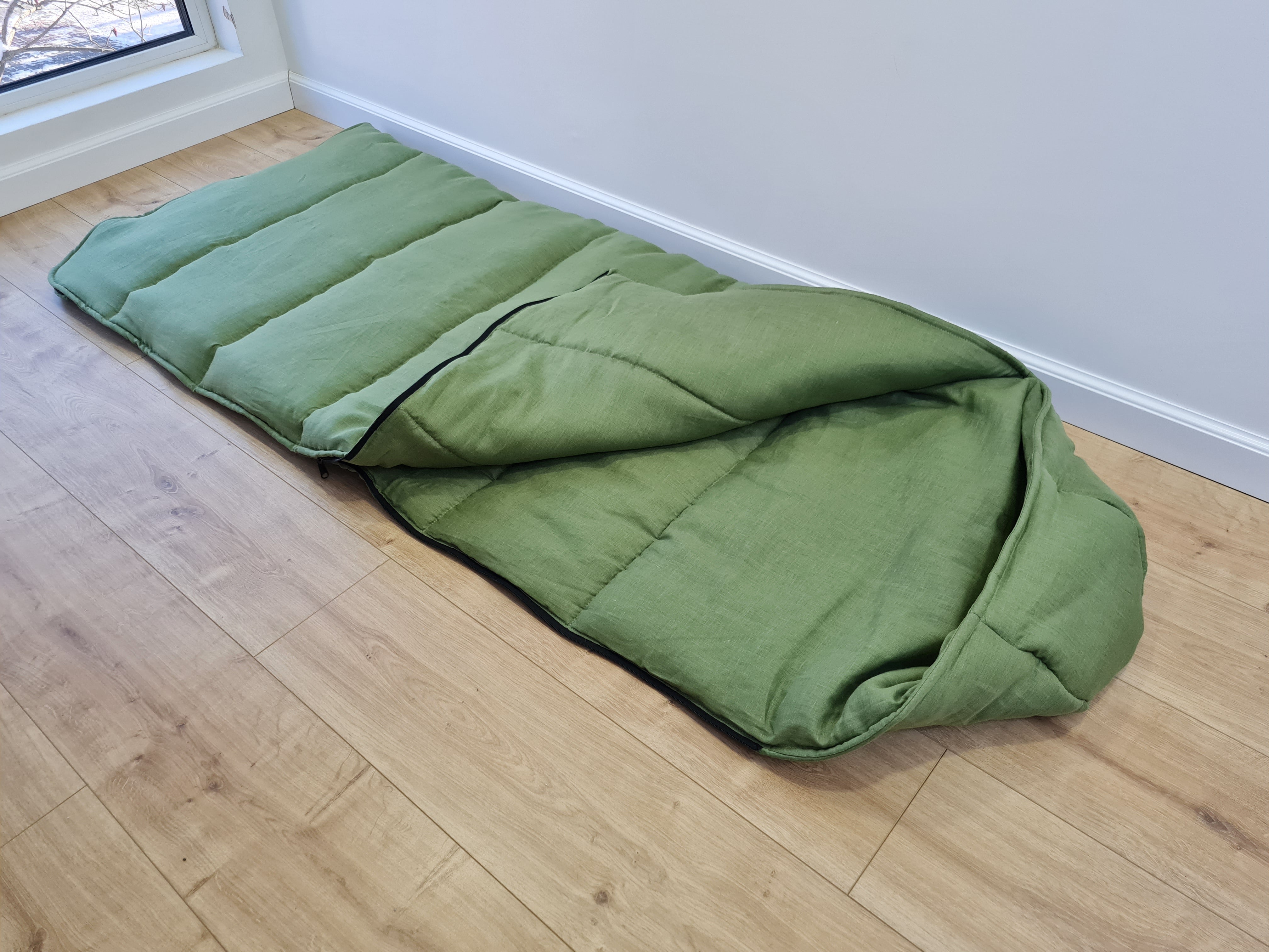 Natural Kids HEMP Linen Sleeping Bag with Hood School Nap mat for Kids, camping van sleeping bag organic hemp fiber filling