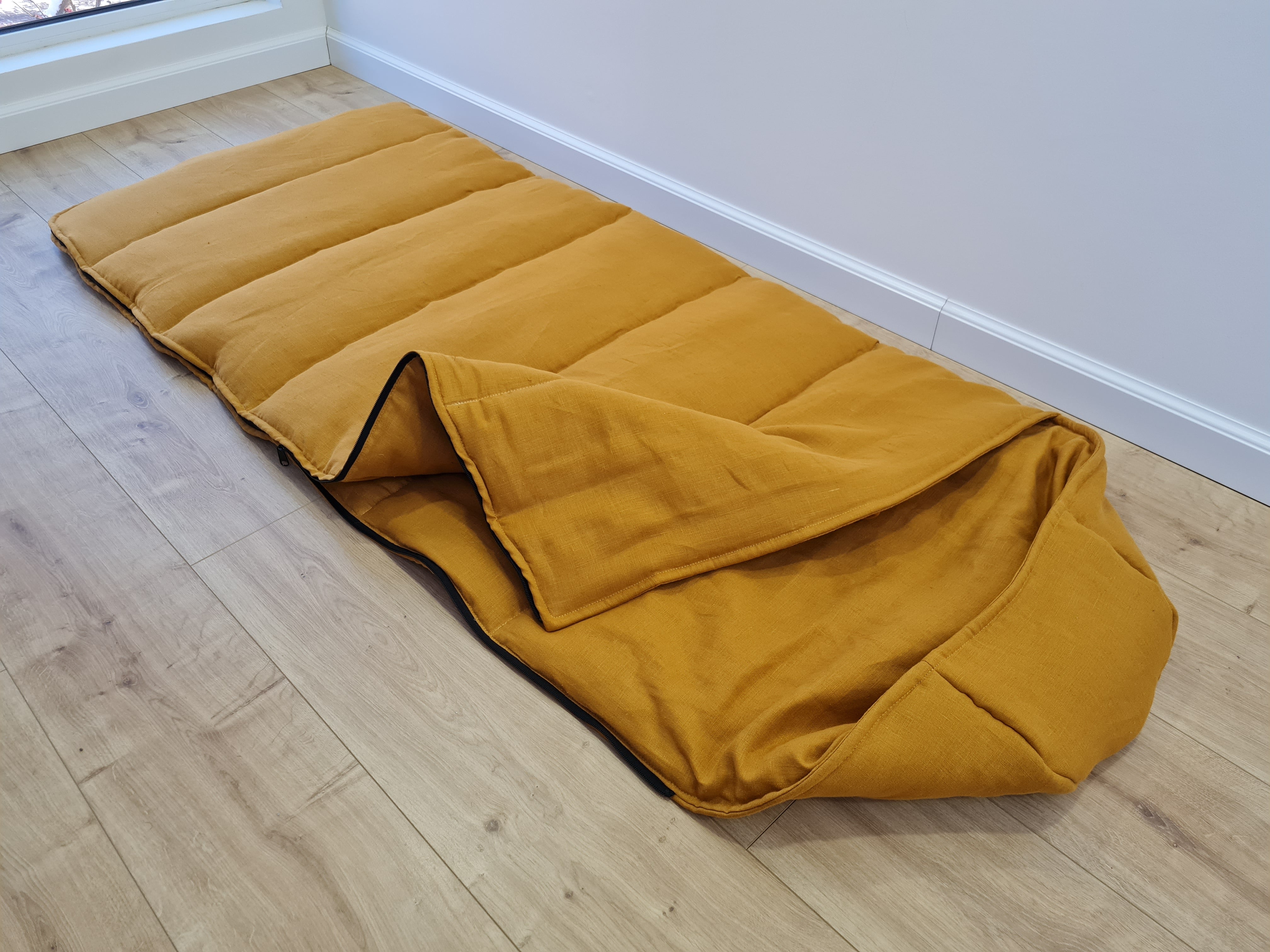 Natural Kids HEMP Linen Sleeping Bag with Hood School Nap mat for Kids, camping van sleeping bag organic hemp fiber filling