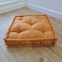 16"x16" (40x40 cm) Hemp Linen Floor Cushion fileld organic Hemp Fiber in orange Natural Linen fabric