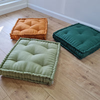 16"x16" (40x40 cm) Hemp Linen Floor Cushion fileld organic Hemp Fiber in orange Natural Linen fabric