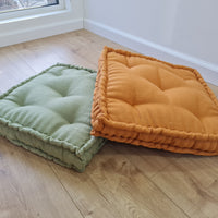 16"x16" (40x40 cm) Hemp Linen Floor Cushion fileld organic Hemp Fiber in orange Natural Linen fabric