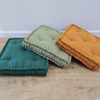 16"x16" (40x40 cm) Hemp Linen Floor Cushion fileld organic Hemp Fiber in orange Natural Linen fabric
