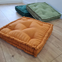 16"x16" (40x40 cm) Hemp Linen Floor Cushion fileld organic Hemp Fiber in orange Natural Linen fabric