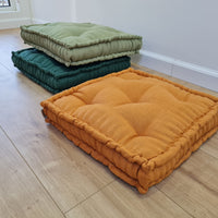 16"x16" (40x40 cm) Hemp Linen Floor Cushion fileld organic Hemp Fiber in orange Natural Linen fabric