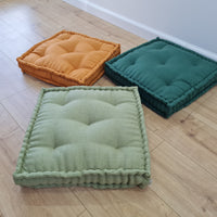 16"x16" (40x40 cm) Hemp Linen Floor Cushion fileld organic Hemp Fiber in light olive Natural Linen fabric