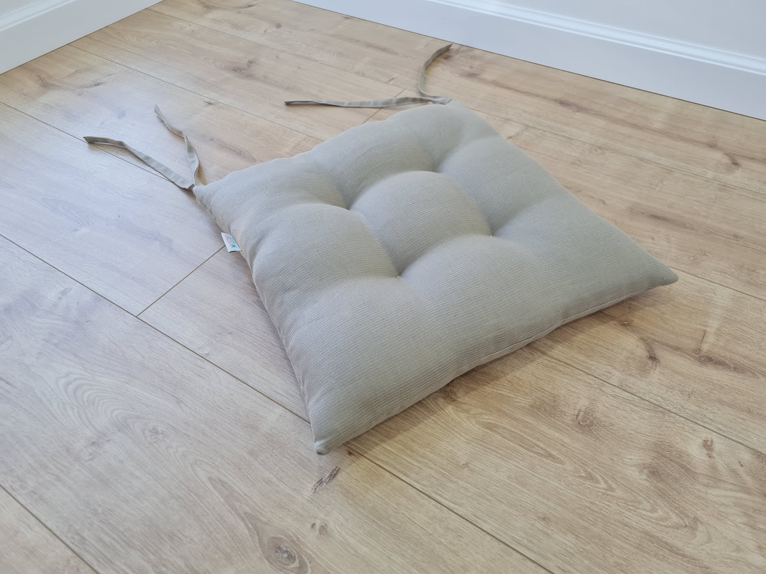 Hemp Linen seat cushion in Stripe for chair with ties filled organic hemp fiber in Natural Linen fabric in Stripe Chair Cushion Pillow seat