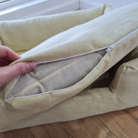 18" x 24" (45x60cm) Organic Hemp Pet Bed with light yellow Removable Washable Natural Linen Cover Filled Organic Hemp Fiber Filler