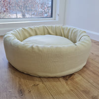 Unique Round Hemp Linen Pet Bed Cot with Removable Washable Natural light yellow Linen Cover Filled Organic Hemp Fiber eco-friendly Gift