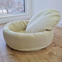 Unique Round Hemp Linen Pet Bed Cot with Removable Washable Natural light yellow Linen Cover Filled Organic Hemp Fiber eco-friendly Gift