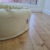 Unique Round Hemp Linen Pet Bed Cot with Removable Washable Natural light yellow Linen Cover Filled Organic Hemp Fiber eco-friendly Gift
