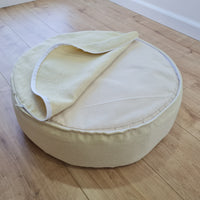 Unique Round Hemp Linen Pet Bed Cot with Removable Washable Natural light yellow Linen Cover Filled Organic Hemp Fiber eco-friendly Gift