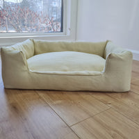 18" x 24" (45x60cm) Organic Hemp Pet Bed with light yellow Removable Washable Natural Linen Cover Filled Organic Hemp Fiber Filler