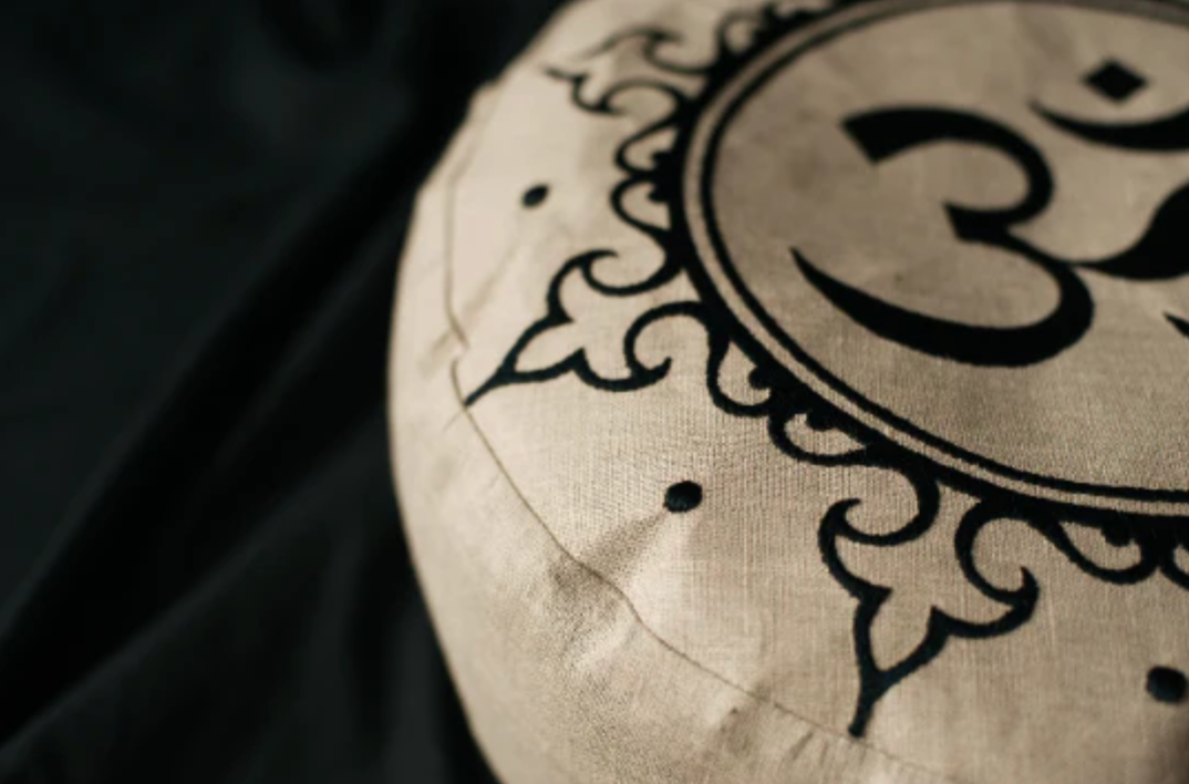 Embroidery Zafu OM Linen floor cushion with Buckwheat hulls /Organic Meditation cushion/ pillow seat/Meditation pillow for Yoga studio
