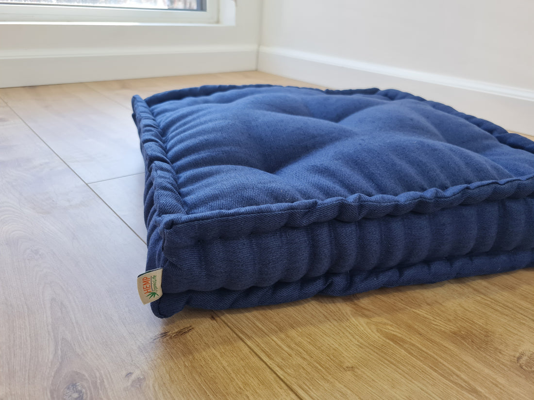 Dark grey Hemp Floor cushion with organic hemp fiber filling in linen fabric / floor pillow Pillow seat/Meditation Yoga /Natural