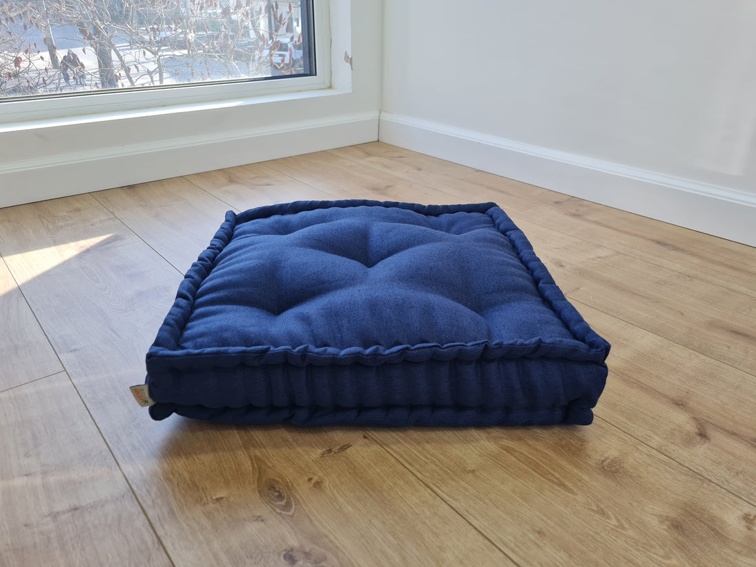 Dark grey Hemp Floor cushion with organic hemp fiber filling in linen fabric / floor pillow Pillow seat/Meditation Yoga /Natural