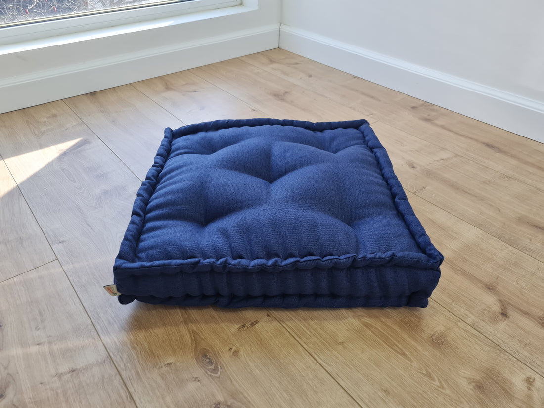 Dark grey Hemp Floor cushion with organic hemp fiber filling in linen fabric / floor pillow Pillow seat/Meditation Yoga /Natural