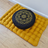 Embroidery Meditation Set Zafu & Zabuton with Buckwheat hulls Mandala Linen Floor cushions Meditation pillow pouf PillowSeat Yoga