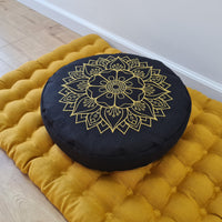 Embroidery Meditation Set Zafu & Zabuton with Buckwheat hulls Mandala Linen Floor cushions Meditation pillow pouf PillowSeat Yoga