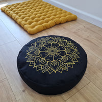 Embroidery Meditation Set Zafu & Zabuton with Buckwheat hulls Mandala Linen Floor cushions Meditation pillow pouf PillowSeat Yoga