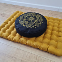 Embroidery Meditation Set Zafu & Zabuton with Buckwheat hulls Mandala Linen Floor cushions Meditation pillow pouf PillowSeat Yoga