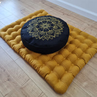 Embroidery Meditation Set Zafu & Zabuton with Buckwheat hulls Mandala Linen Floor cushions Meditation pillow pouf PillowSeat Yoga