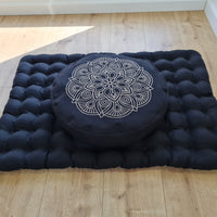 Embroidery Meditation Set Zafu & Zabuton with Buckwheat hulls Mandala Linen Floor cushions Meditation pillow pouf PillowSeat Yoga