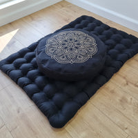 Embroidery Meditation Set Zafu & Zabuton with Buckwheat hulls Mandala Linen Floor cushions Meditation pillow pouf PillowSeat Yoga