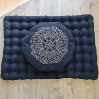 Embroidery Meditation Set Zafu & Zabuton with Buckwheat hulls Mandala Linen Floor cushions Meditation pillow pouf PillowSeat Yoga