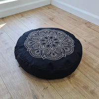 Embroidery Zafu Linen floor cushion with Buckwheat hulls /Organic Meditation cushion/ pillow seat/Meditation pillow for Yoga studio