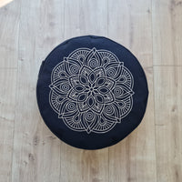 Embroidery Zafu Linen floor cushion with Buckwheat hulls /Organic Meditation cushion/ pillow seat/Meditation pillow for Yoga studio