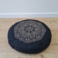 Embroidery Zafu Linen floor cushion with Buckwheat hulls /Organic Meditation cushion/ pillow seat/Meditation pillow for Yoga studio