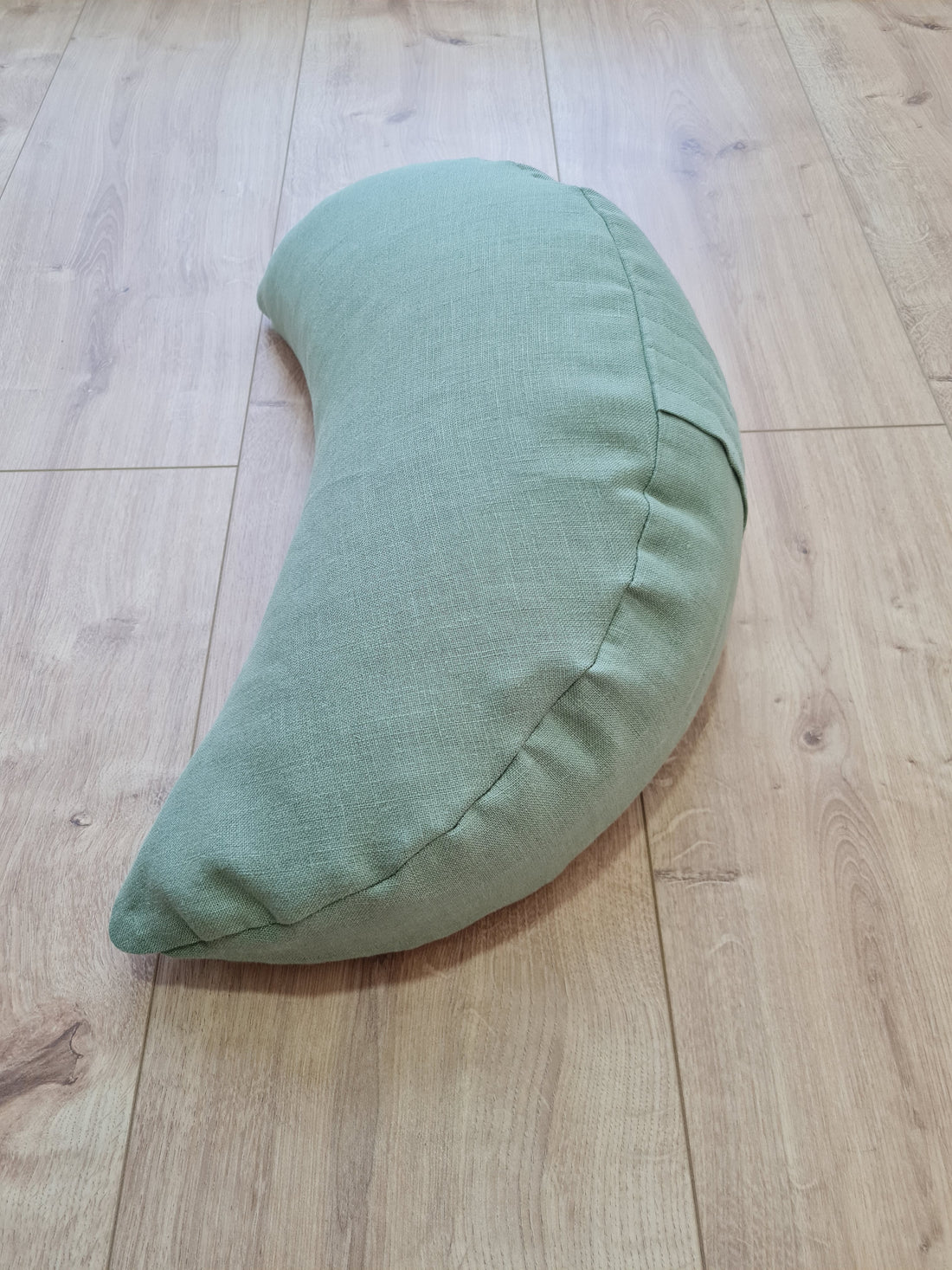 Natural Linen meditation Cresсent cushion Olive filled with buckwheat hulls