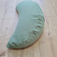 Natural Linen meditation Cresсent cushion Olive filled with buckwheat hulls