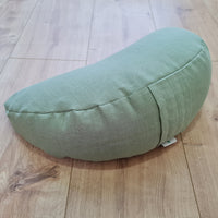 Natural Linen meditation Cresсent cushion Olive filled with buckwheat hulls