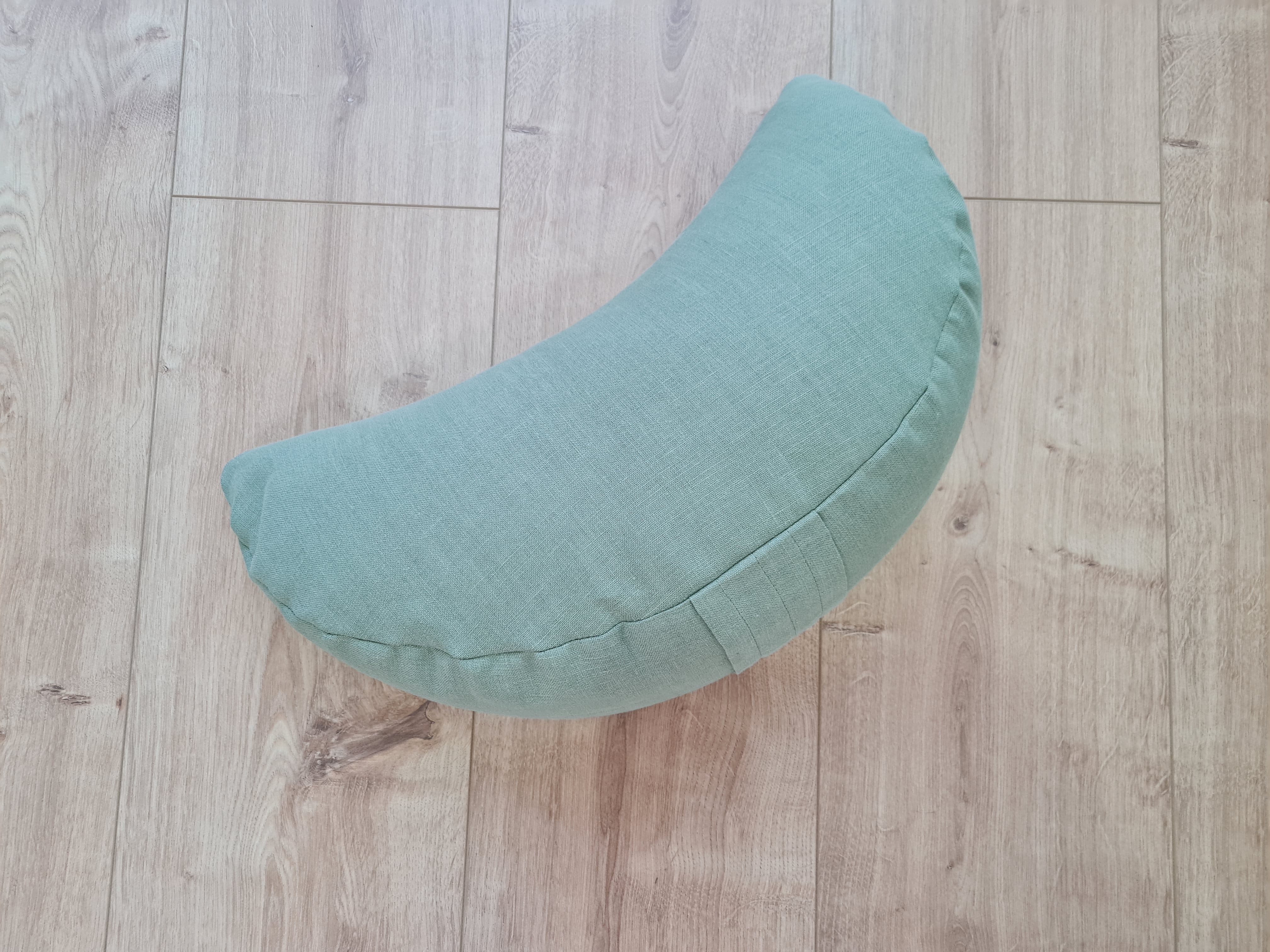 Natural Linen meditation Cresсent cushion Olive filled with buckwheat hulls