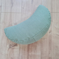 Natural Linen meditation Cresсent cushion Olive filled with buckwheat hulls