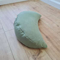 Natural Linen meditation Cresсent cushion Olive filled with buckwheat hulls