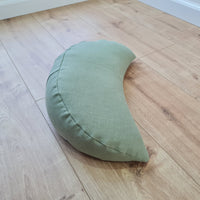 Natural Linen meditation Cresсent cushion Olive filled with buckwheat hulls