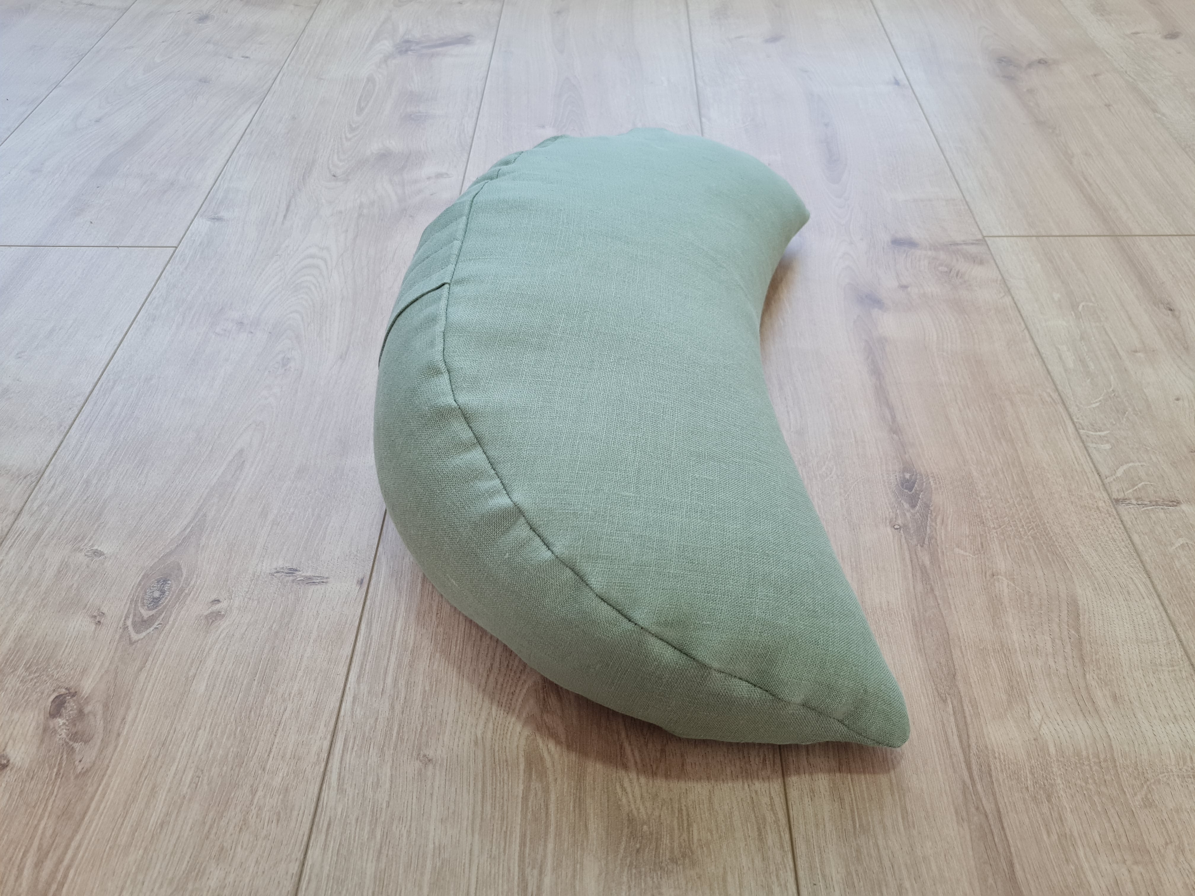 Natural Linen meditation Cresсent cushion Olive filled with buckwheat hulls