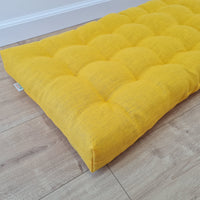 Hemp Linen cushion mat with organic hemp fiber filling in natural bright yellow linen fabric window bench cushion custom made