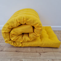 Hemp Linen cushion mat with organic hemp fiber filling in natural bright yellow linen fabric window bench cushion custom made