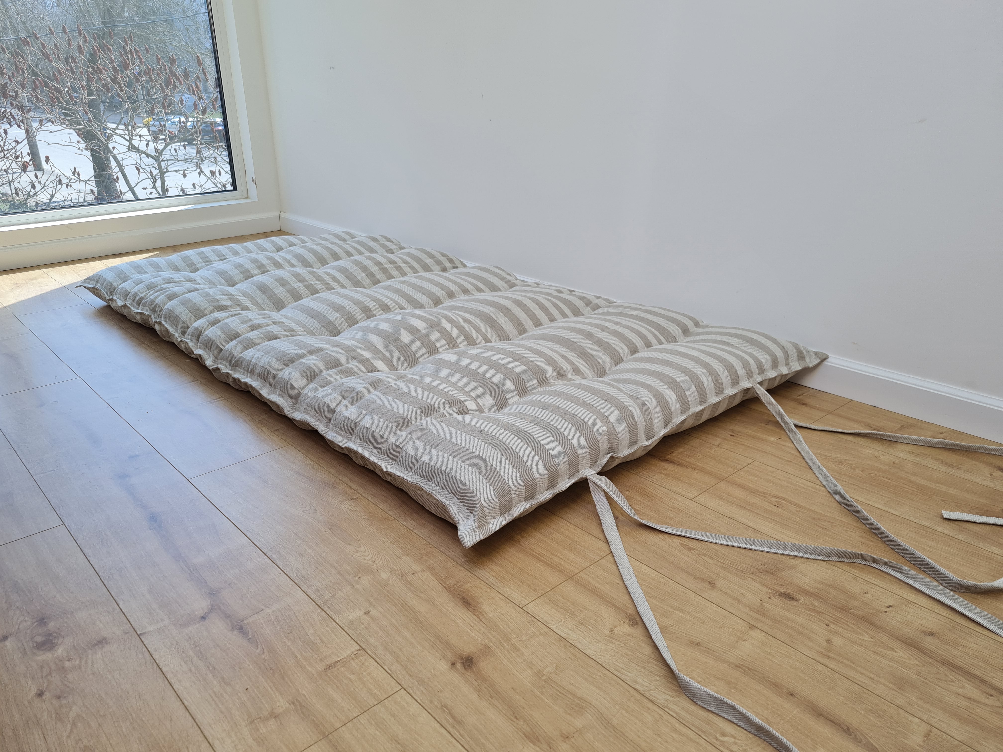 HEMP shikibuton mat Shiki futon 3” thick filled organic hemp fiber filler in natural linen fabric Custom Size Hand made