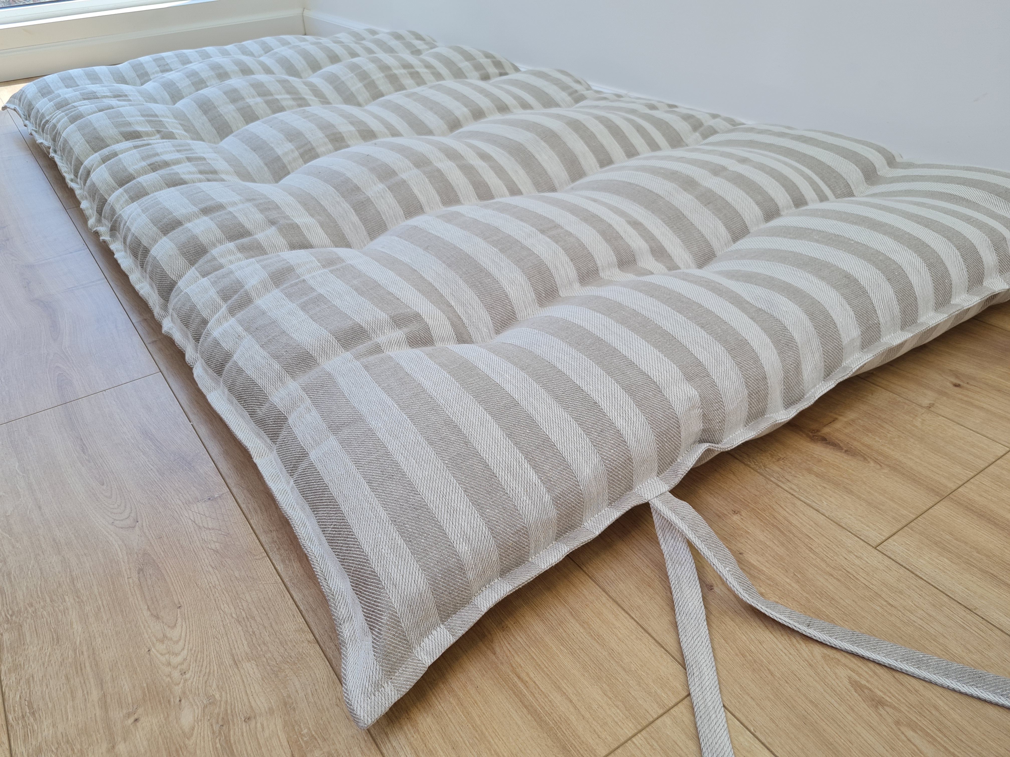 HEMP shikibuton mat Shiki futon 3” thick filled organic hemp fiber filler in natural linen fabric Custom Size Hand made