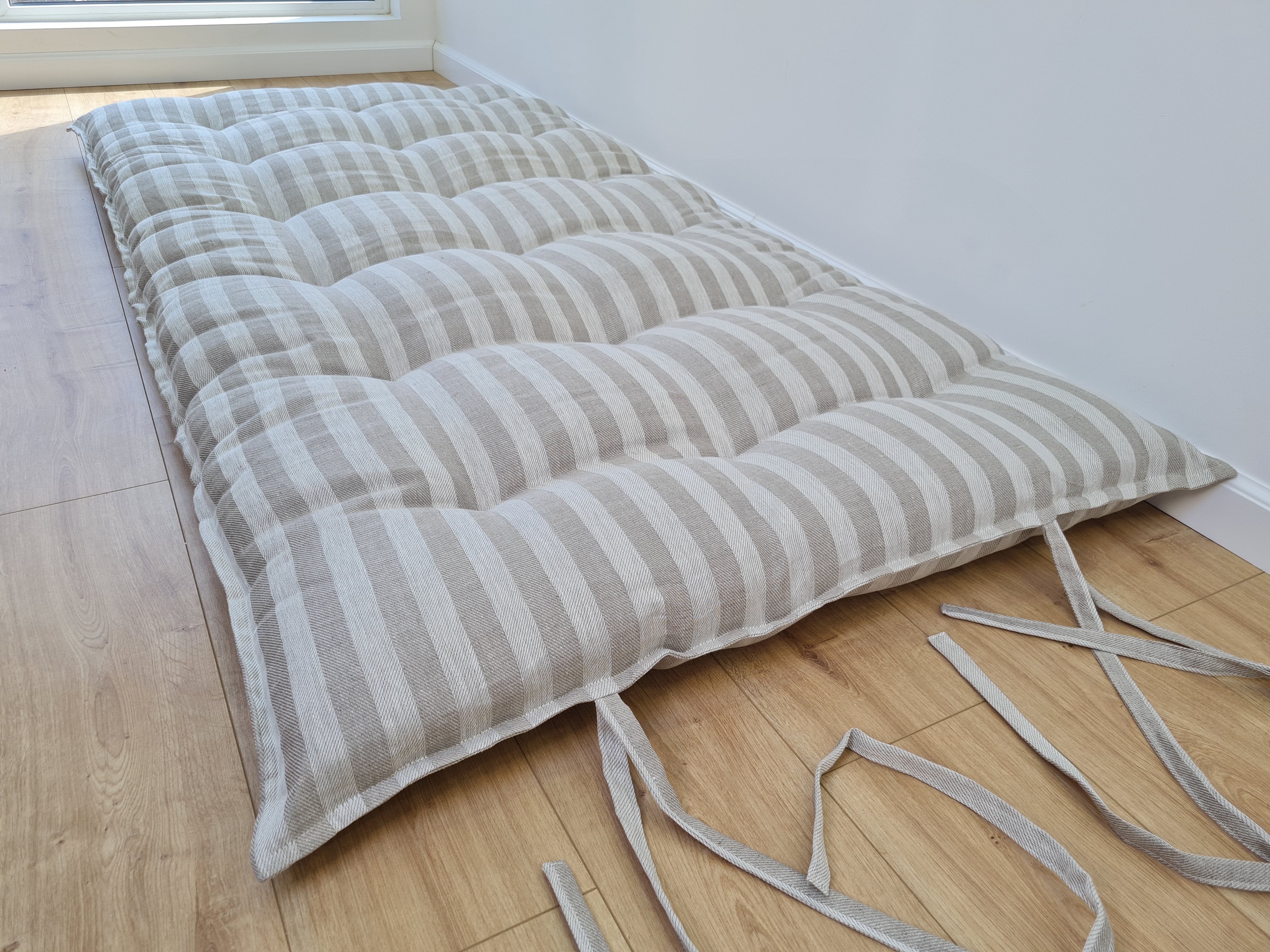 HEMP shikibuton mat Shiki futon 3” thick filled organic hemp fiber filler in natural linen fabric Custom Size Hand made
